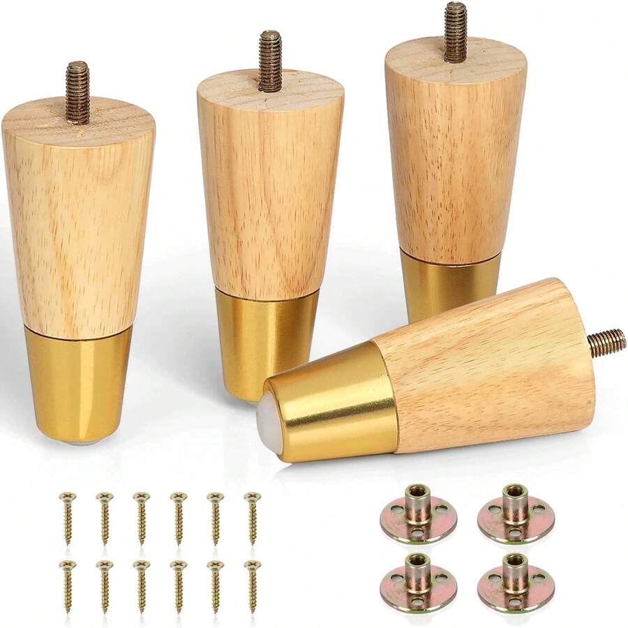 4pcs Solid Wood Furniture Legs, 4-Inch Round Medieval Wooden Couch/Sofa/Cabinet/Vanity Replacement Legs - Beige - View 1