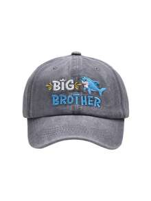 1pc 'Big Brother' Embroidered Letter & Shark Design Washed Children Baseball Cap - A - View 2