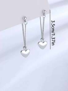 1 Pair, Personalized Custom Engraved Silver Heart Chain Design Earrings, Party Accessories Gift, Heart Earrings, Elegant Heart Pendant Chain Earrings - Versatile Front Or Back Wear, Ideal Mother'S Day Gift, Cute Earrings, Suitable For Daily Matching, Party Gathering Banquet Play. Give To Sisters, Besties, Younger Sister, Family, - Multicolor - View 8