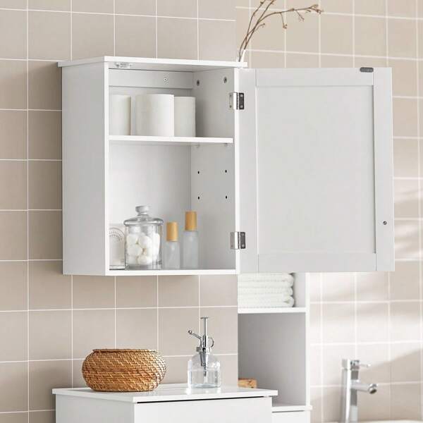 SoBuy Wandschrank mit einer Tür, Wandschrank, Badschrank, Küchenschrank, Medizinschrank, Badezimmermöbel, Weiß, ca. B x H x T: 40 x 52 x 23 cm, Zuhause Badezimmer Deko, Badezimmer Organizer, Sommer Badezimmer Accessoires