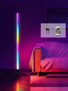 Teckwe 1pc RGB Color Changing Floor Lamp, Remote Control Indoor Bedroom USB Plug Wall Corner Light, Ambiance Mood Light With Music Rhythm Sensor For Living Room Bedroom