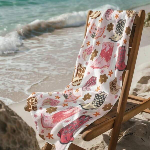 Western Beach Towel Pink Cowgirl Boot Gift For Country Music Girly Pool Towel Oversized Rodeo Travel Towel Cowboy Summer Accessories For Her 29X58 Inch Holiday Bathroom Decor Beach Essentials