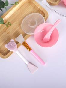 CIMACA 1pc Mask Mixing Bowl With Lid + 1pc Mask Brush + 1pc Handle Silicone Brush + 1pc Multifunctional Double-Headed Brush, DIY Mask Mixing Bowl Set, Makeup Tools, Mask Mixing Tools, Suitable For Travel