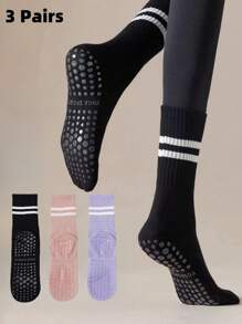 3 paires de chaussettes antidérapantes pour le Pilates, chaussettes antidérapantes pour femme pour le Pilates, chaussettes adhérentes pour le Pilates, chaussettes à grip pour le yoga, noir, blanc, rose, sport