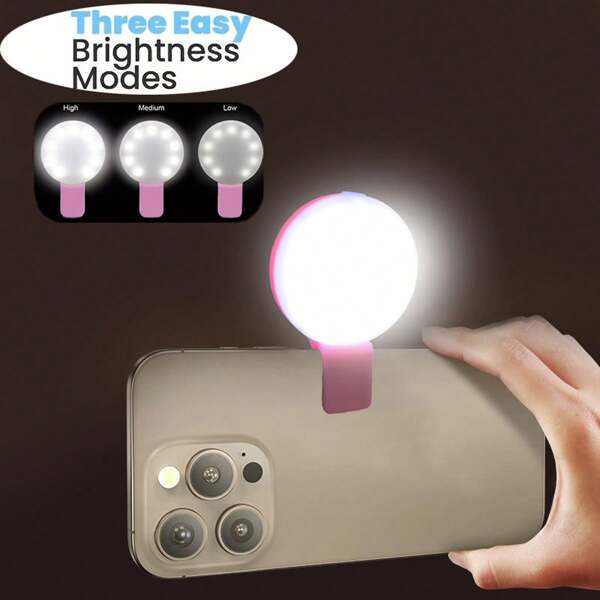 Mini Clip-On Ring Light - Portable LED Light With Adjustable Brightness, USB Rechargeable, Lithium Battery, Perfect For Phone, Selfie, And All Photos (Pink)