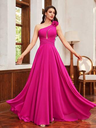 Kexmon 优雅奢华性感浪漫网眼镂空前手工花朵紫红色雪纺晚礼服，正式公司派对舞会礼服，适合婚礼嘉宾、毕业典礼、晚宴