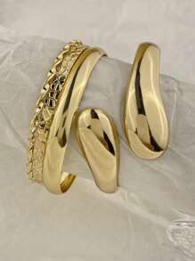 4pcs/3pcs Vintage Punk Asymmetric Big & Chunky Bracelet Set, Women Timeless Beauty Cuff Bracelet, Everyday Wear Jewelry Accessory