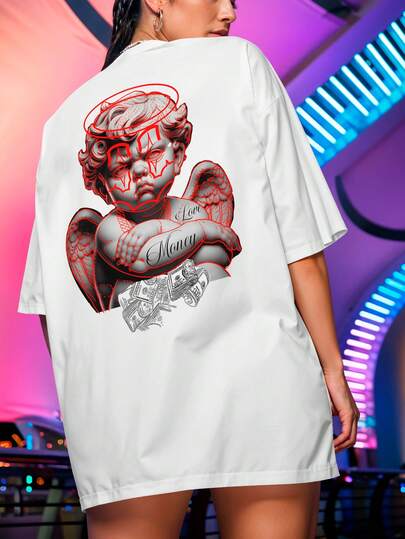 Cameta Oversized Streetwear Anjo Dinheiro Dóllar Cúpido Angel Desenho Estampada Anime REF 7174