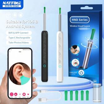  NATFIRE Latest Ear Wax Removal Tool Ear Cleaning Kit Smart Ear Cleaner With HD Mini Camera And LED Lights Earwax Remover With Replaceable Ear Scoops Tips Rechargeable Wax Remover Ear Camera For IOS & Android Phones Collecting Ear Wax, Easy-To-Use For Personal Hygiene Personal Care Birthday Gifts For Mum Dad Friends Funny Gift,School,Back To School,Travel,Travel Essentials,Home Essentials,Ear Cleaner