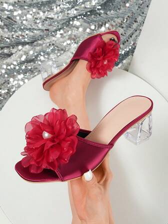 Transparent Crystal Heel Slippers, Sexy Strap Slides Heels For Wedding, Home, Fitting Room, Women Sandals
