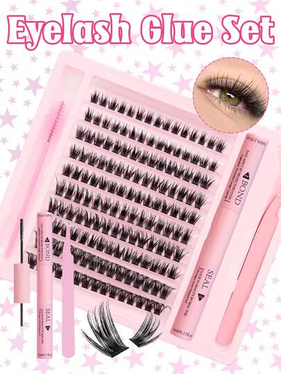 150 件大容量假睫毛延长套装，带睫毛延长粘合剂密封睫毛镊子睫毛刷假睫毛延长套装蓬松、浓密、柔软单根睫毛簇 C 卷曲 10-16 毫米混合长度睫毛簇自然细软假睫毛日常约会化妆睫毛簇套装、睫毛、睫毛、假睫毛