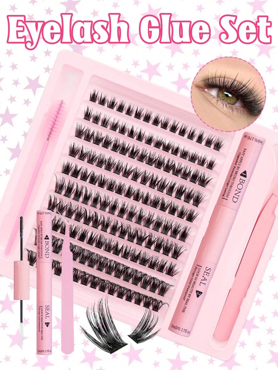 150 件大容量假睫毛延长套装，带睫毛延长粘合剂密封睫毛镊子睫毛刷假睫毛延长套装蓬松、浓密、柔软单根睫毛簇 C 卷曲 10-16 毫米混合长度睫毛簇自然细软假睫毛日常约会化妆睫毛簇套装、睫毛、睫毛、假睫毛 - 黑色 - 查看 1