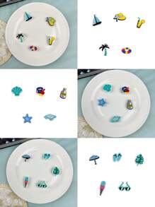 15pcs/Set Cartoon Sea Turtle & Coconut Tree Decorative Accessories Suitable For Sandals, Bracelets, Slides, Phone Case, DIY Customization, Gift For Beach Holiday, Birthday, Festival