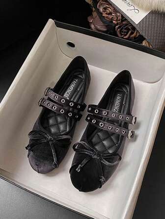 Round Toe Bow Knot Flat Ballet Mary Jane Shoes For Women