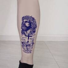 1 pièce Tatouage temporaire réaliste, design audacieux de croix de Jésus et de maquillage, tatouage réfléchissant imperméable et anti-transpiration, utilisation unique durant 5 à 12 jours