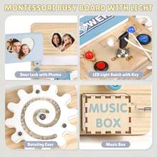 Wooden Busy Board For Toddlers - LED Activity Board Sensory Toys Fidget Board Montessori Toys 1 2 3 Years Old Travel Toy For Airplane Fine Motor Skills Gift For Boys Girls - Blue - View 4