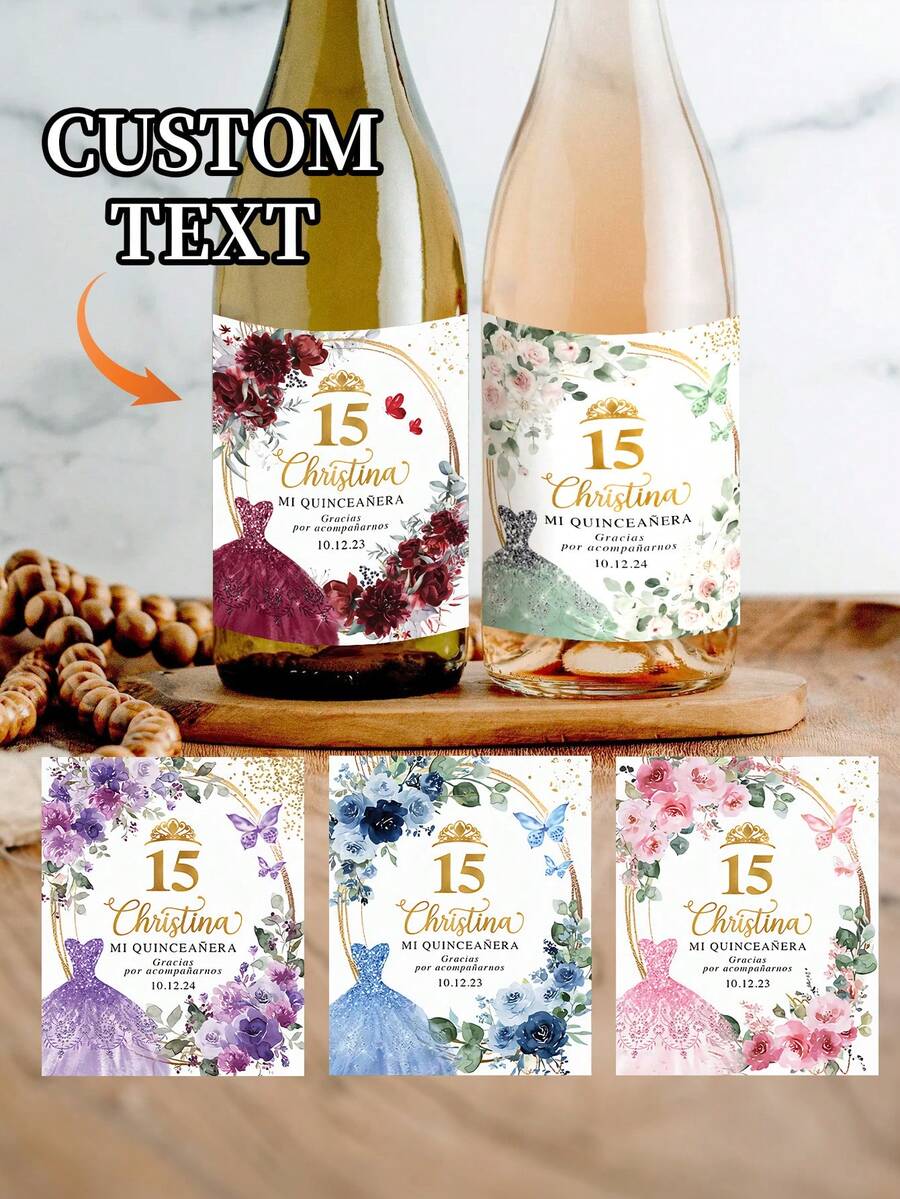 11pcs Customized 15th Birthday Bottle Stickers, Personalized Text Name Date Printing, Crown Design, Thank You Label, Birthday Party Celebrations, Gift Stickers, Personalized Gifts, Holiday Decorations, Gift Ideas For Women, Party Supplies - Multicolor - View 1