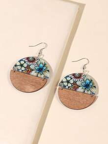Floral Pattern Round Drop Earrings - Multicolor - View 2