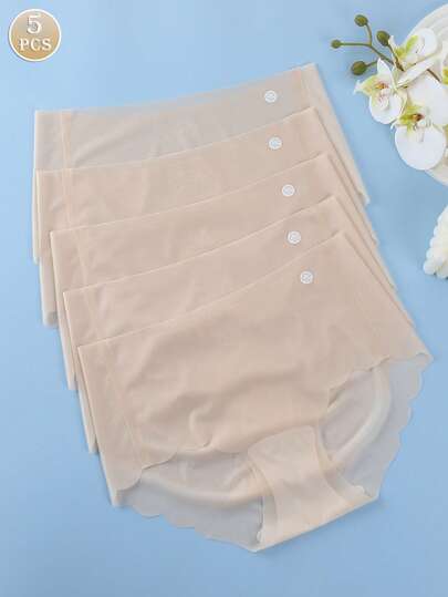 5pcs/Pack Women's Ultra Thin Seamless Microfiber Mid Waist Panties, Breathable & Comfortable