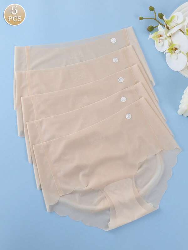 5 pièces/Paquet Culottes ultra-fines et sans coutures à la taille moyenne en microfibre pour femmes, respirantes et confortables