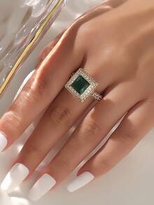 Geometric Cubic Zirconia Decor Ring For Women For Party Banquet Wedding - Yellow Gold - View 2