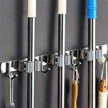 1pc Broom Mop Holder With Hooks, Wall Mount Self Adhesive Non-Slip Stainless Steel Broom Holder, Organize Your Home With This Heavy-Duty Mop And Broom Holder, Bathroom Accessories - Multicolor - View 1