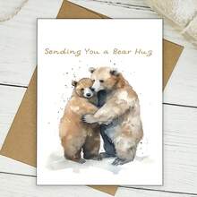 一张带信封的熊抱慰问卡 - 适合任何人、宠物丢失、丧亲和渴望 - 极简主义设计