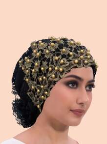 1pc Plum Blossom Embroidery Beaded Skullcap, Suitable For Everyday Wear