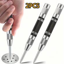 2PCS 127mm Woodworking Center Punch Automatic Spring Locator Glass Striker Broken Window Silver Black Automatic Sample Punch Tool - Black and White - View 1