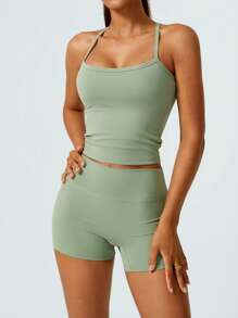 NcmRyu NcmRyu Women's Halter Backless Yoga Sports Seamless Butt-Lifting Fitness Set, Spring/Summer