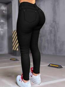 Woman High Elasticity Leggings With Narrow Feet Easter Pants - Black - View 4