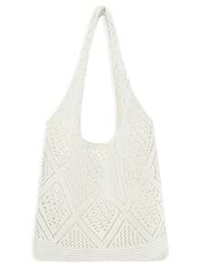 Crochet Woven Hollow-Out Design Tote Bag, Minimalist Large Capacity Women Shoulder Bag, Portable, Suitable For Teenagers, Female College Students, Great For Work, Back To School, Middle/High School, University, Vacation, Travel