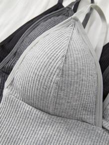 3 UNIDADES Tirantes cortos con escote en V profundo para la espalda bonita de las mujeres en verano, triángulo francés casual y sencillo, ropa interior acanalada, sin aro de acero, sujetador deportivo de unicolor con gran escote en U para un solo conjunto de ropa interior
