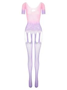 1 pezzo Bodystocking donna sfumata viola con taglio ai lati, tuta da donna energica adatta per abbigliamento casual, feste a tema, vacanze al mare