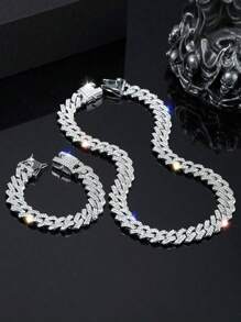 1 pieza Conjunto de collar y pulsera de eslabones cubanos estilo Miami pesado para hombres, estilo hip-hop, collar de múltiples tamaños, joyería de rapero de moda callejera, regalo