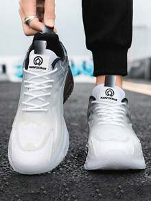 Alfabeto de los hombres impreso antideslizante amortiguación de absorción de choque de aire zapatillas de deporte casuales, color degradado ligero grueso fondo de encaje-up zapatos para correr, nuevo dedo del pie redondo de encaje-up zapatos de tenis de los hombres - Negro - Ver 6