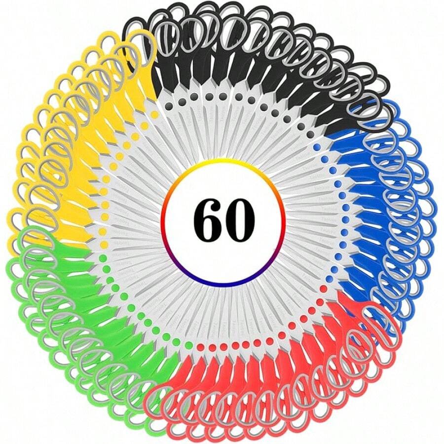 Scissors Bulk 60-Pack, 8" All Purpose Scissors, Soft Comfort-Grip Stainless Steel Sharp Shears For School Supplies Office Desk Home, Classroom Teacher Sewing Fabric Craft, Right/Left Handed - 60-pack Assorted - View 1