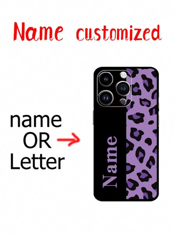 Custom Lettering Phone Case, Leopard Print Pattern, Personalized Name, Creative Gift, Couples Commemorative