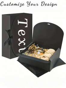 1/10/30/50 PCS - Personalized Christmas Gift Box, Custom Name Pink Kraft Paper Gift Box, 10.6x7.9x3.1 Inches, Christmas Pink Gift Box With Pink Ribbon, Multi-Functional Folding Gift Box Wedding, Customizable Pink Gift Box Cover, Personalized Text Custom Gift Box - Black - View 1