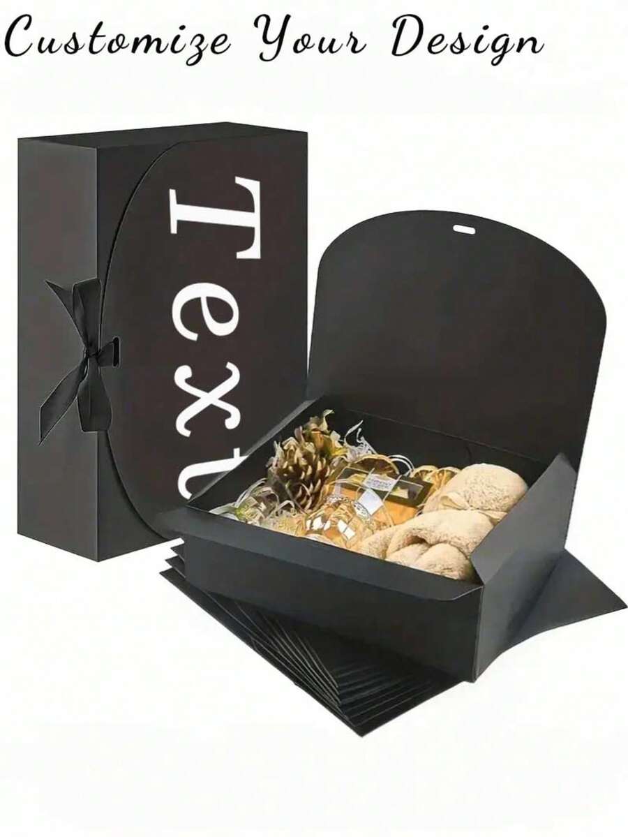 1/10/30/50 PCS - Personalized Christmas Gift Box, Custom Name Pink Kraft Paper Gift Box, 10.6x7.9x3.1 Inches, Christmas Pink Gift Box With Pink Ribbon, Multi-Functional Folding Gift Box Wedding, Customizable Pink Gift Box Cover, Personalized Text Custom Gift Box - Black - View 1