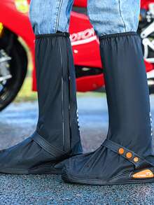 黑色鞋套，运动时尚设计，加厚防水雨鞋套，适合户外摩托车骑行，高帮雨靴防滑鞋套，也适用于钓鱼、休闲、徒步旅行等场合，防水高帮鞋套，可重复使用且易于清洁，可折叠便携，夏季降温，沙滩，旅行保暖，闺蜜节、宠物派对、嘉年华等场合皆宜。