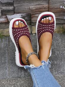 Plus Size Women Summer New Decor Breathable Solid Color Beach Shoes, Lightweight Casual Indoor/Outdoor Sandals - Hot Pink - View 1