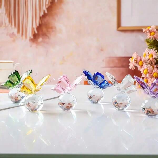 1 Pieza de figura coleccionable de cristal de mariposa voladora con base de bola de cristal, adorno de cristal tallado, estatua de animal, mejor regalo