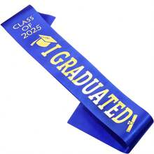 1 pieza Banda de graduación 2025 con letras doradas brillantes "Me gradué" para fiesta de graduación 2025, accesorios para ceremonia de celebración, utilería fotográfica, sin decoloración ni manchas, talla grande elegante en cámara (Blanco+Azul+Negro) - Multicolor - Ver 4