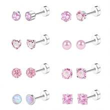 8 Pairs Titanium Steel Stud Earrings For Women Men Hypoallergenic Flat Back Stud Earrings For Sensitive Ears 20 Gauge Surgical Steel Cartilage Earring Opal CZ Pearl Small Nap Sleeper Earrings