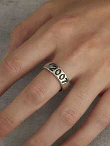 Letter Engraved Ring - Antique Silver - View 6