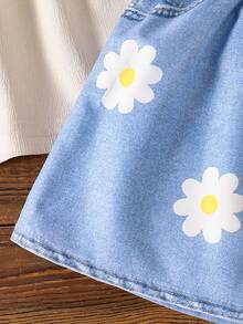 2pcs/Set Young Girl Casual 3D Flower Flounce Trim Top And Skirt Set, Summer - Apricot - View 7