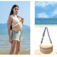 Beaded Tassel Straw Women's Bag Casual Holiday Chest Bag, Hundred Straw Woven Ladies Zipper Crossbody Bag, Bohinia Travel Beach Straw Bag - Multicolor - View 2