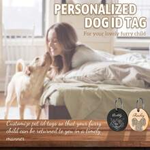 1pc Personalized Pet Portrait ID Tags - Custom Round Name & Number Engraved Dog & Cat Collar Tags - Multicolor - View 8
