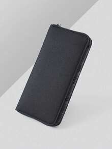 长款男士拉链钱包大容量手拿包手机包休闲商务卡位女士钱包钱包男式长款钱包 - 黑色 - 查看 2